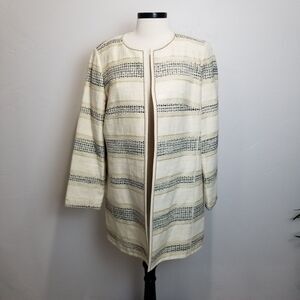 LAFAYETTE 148 New York 14 Pria Jacket Buff Multi Beige Open Long Striped Black